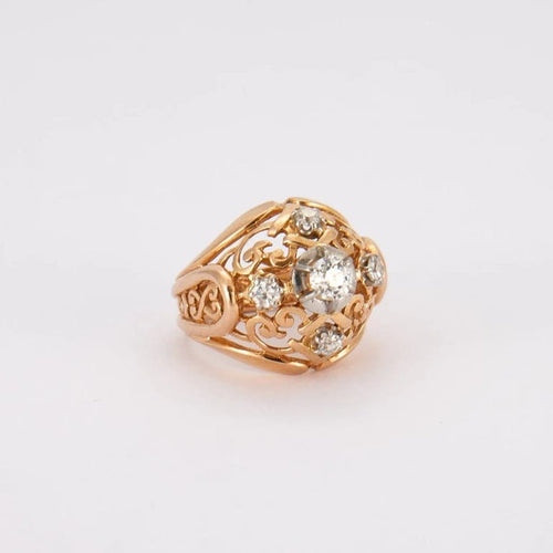 Bague 51 Bague dôme en or jaune 18K avec diamants 58 Facettes