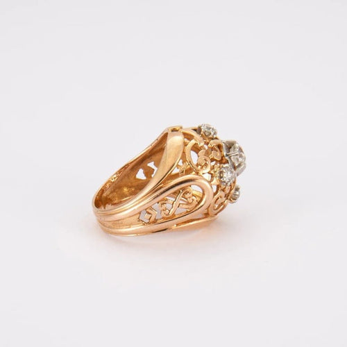 Bague 51 Bague dôme en or jaune 18K avec diamants 58 Facettes