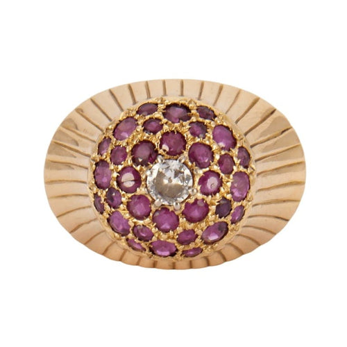 Bague 53.5 Bague champignon en or jaune 18K avec diamant et rubis 58 Facettes