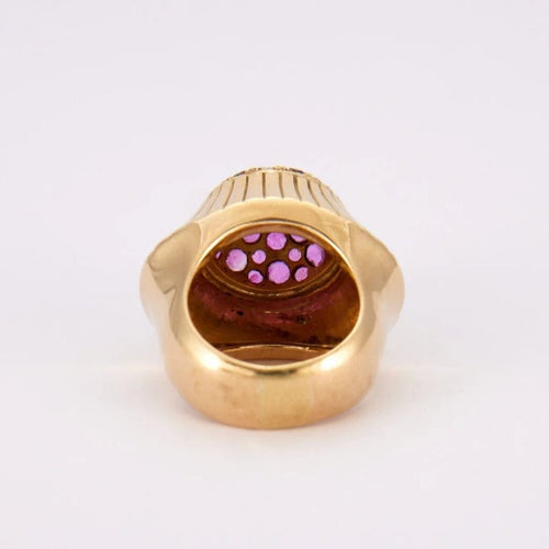 Bague 53.5 Bague champignon en or jaune 18K avec diamant et rubis 58 Facettes