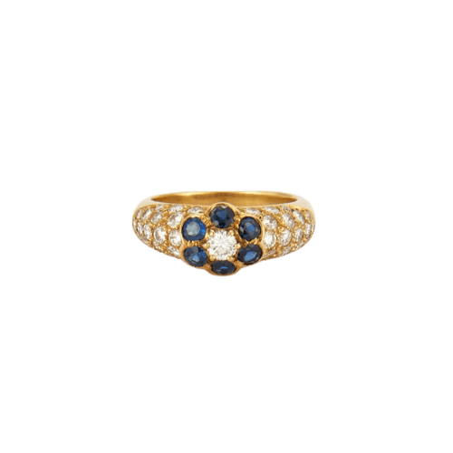 Bague 52.5 Bague fleur en or jaune 18K avec saphirs et diamants 58 Facettes