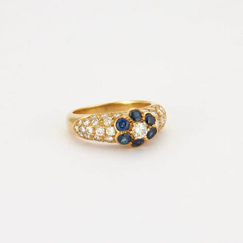 Bague 52.5 Bague fleur en or jaune 18K avec saphirs et diamants 58 Facettes