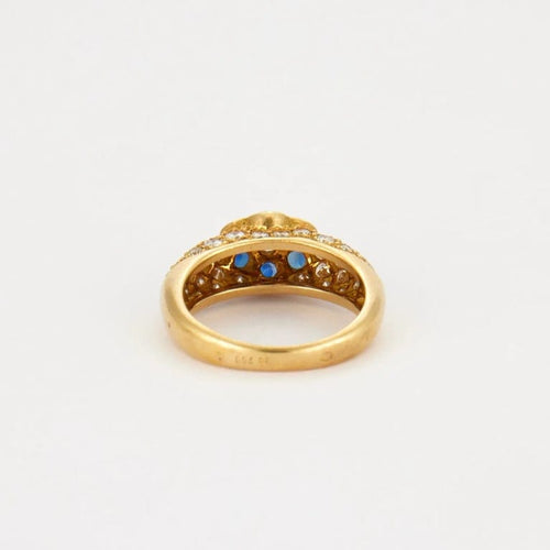 Bague 52.5 Bague fleur en or jaune 18K avec saphirs et diamants 58 Facettes