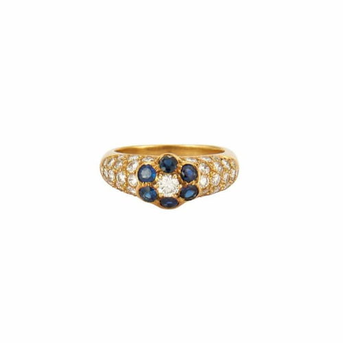 Bague 52.5 Bague fleur en or jaune 18K avec saphirs et diamants 58 Facettes