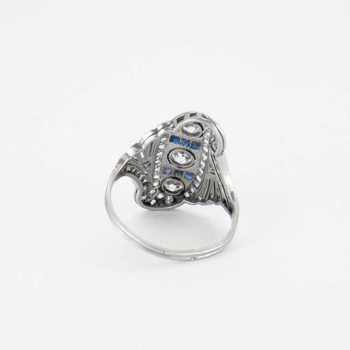 Bague 58 Bague Art déco en or blanc 18K, diamants et saphirs calibrés 58 Facettes