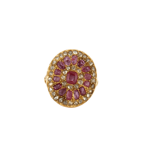 Bague 50.5 Bague rubis et roses de diamant en or jaune 18K, XIXe siècle 58 Facettes