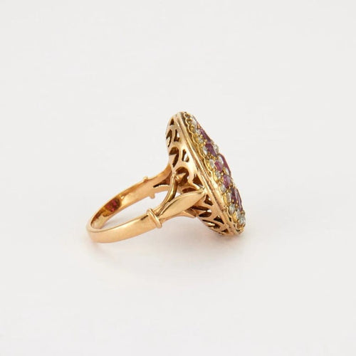 Bague 50.5 Bague rubis et roses de diamant en or jaune 18K, XIXe siècle 58 Facettes