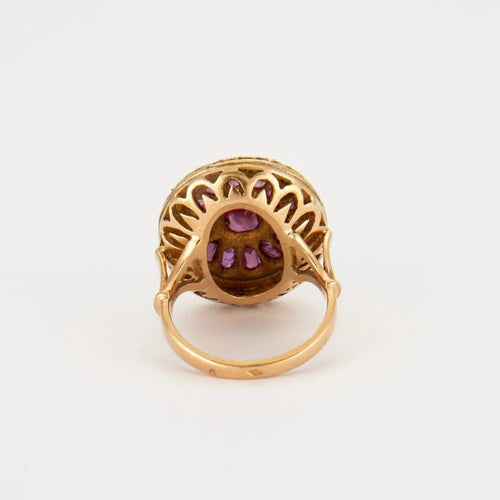 Bague 50.5 Bague rubis et roses de diamant en or jaune 18K, XIXe siècle 58 Facettes