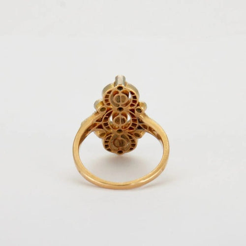 Bague 52 Bague Art nouveau en or jaune et or blanc 18K, perles et diamants 58 Facettes