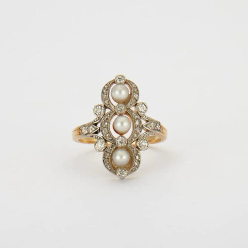 Bague 52 Bague Art nouveau en or jaune et or blanc 18K, perles et diamants 58 Facettes