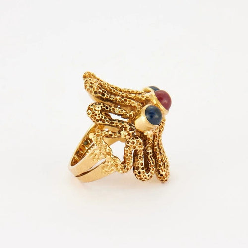 Bague 48 Lalaounis - Bague cabochons en or jaune 18K rubis et saphirs 58 Facettes