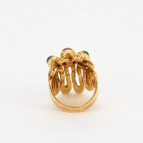Bague 48 Lalaounis - Bague cabochons en or jaune 18K rubis et saphirs 58 Facettes