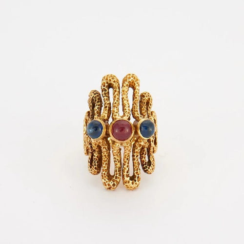 Bague 48 Lalaounis - Bague cabochons en or jaune 18K rubis et saphirs 58 Facettes
