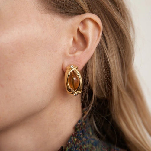 Boucles d'oreilles Boucles d'oreilles citrines et diamants en or jaune 18K 58 Facettes