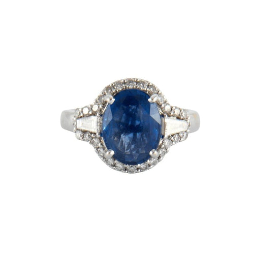 Bague 49 Bague en or blanc 18K avec saphir 3,22 ct et diamants 58 Facettes
