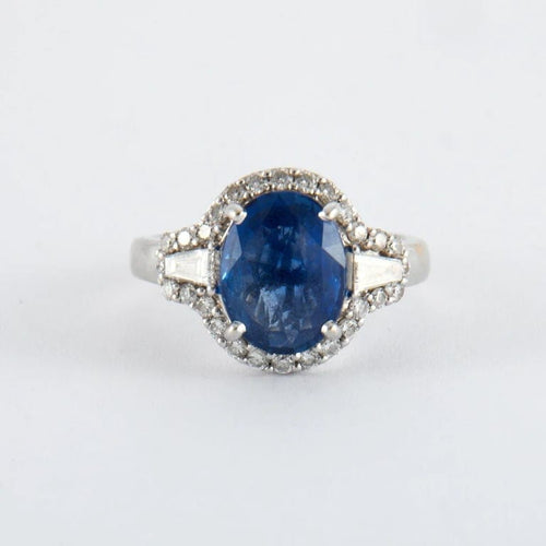 Bague 49 Bague en or blanc 18K avec saphir 3,22 ct et diamants 58 Facettes