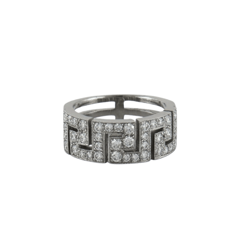Bague 55 Bague anneau motif grec en platine pavée de diamants 58 Facettes