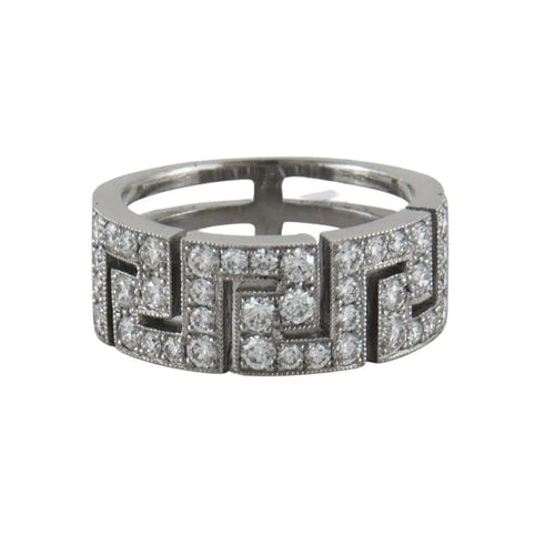 Bague 55 Bague anneau motif grec en platine pavée de diamants 58 Facettes