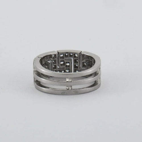 Bague 55 Bague anneau motif grec en platine pavée de diamants 58 Facettes