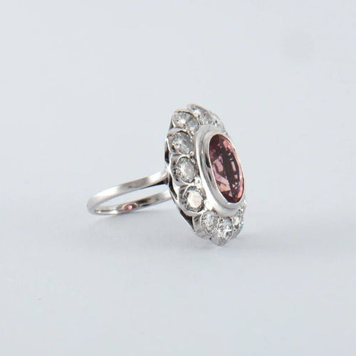 Bague 52 Bague marguerite tourmaline rose et diamants en or blanc 18K 58 Facettes