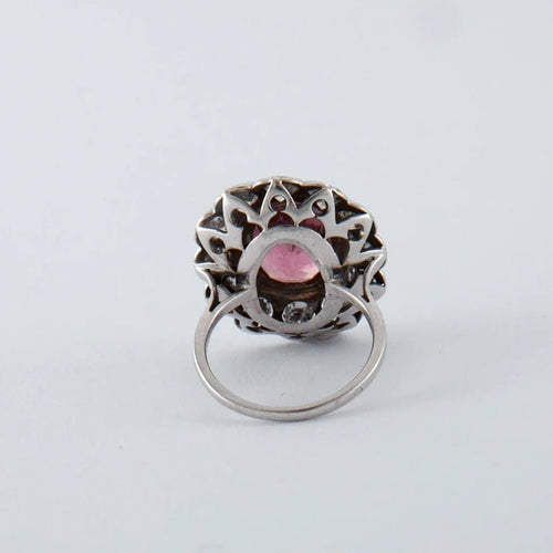 Bague 52 Bague marguerite tourmaline rose et diamants en or blanc 18K 58 Facettes