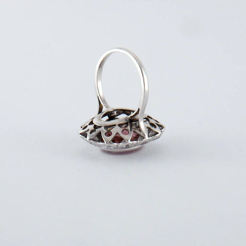 Bague 52 Bague marguerite tourmaline rose et diamants en or blanc 18K 58 Facettes