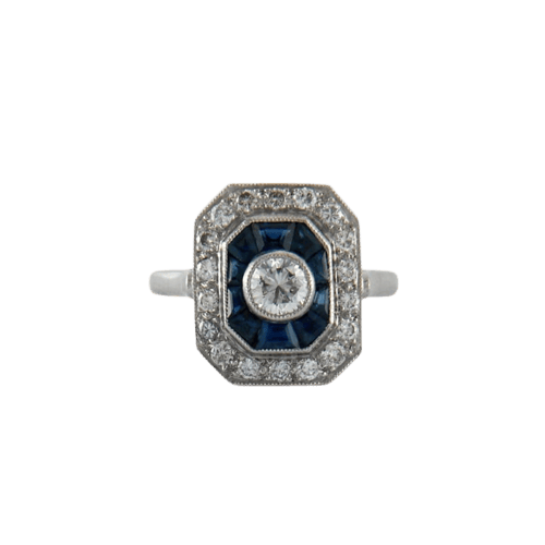 Bague 53 Bague style Art déco en platine avec saphirs et diamants 58 Facettes