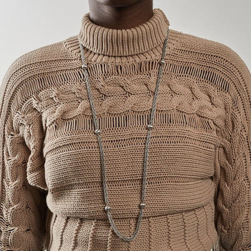 Collier Sautoir à billes en or gris et or blanc 18 carats 58 Facettes