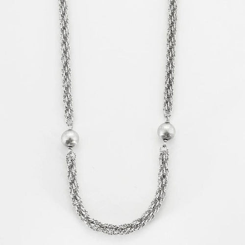 Collier Sautoir à billes en or gris et or blanc 18 carats 58 Facettes