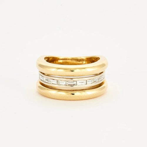 Bague 50 Poiray - Bague jonc trois corps en or jaune 18 carats et diamants 58 Facettes