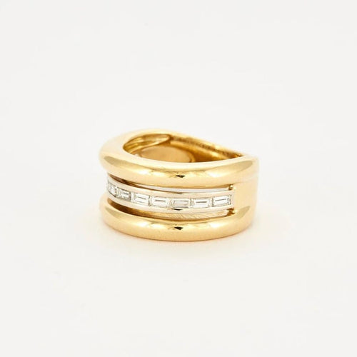Bague 50 Poiray - Bague jonc trois corps en or jaune 18 carats et diamants 58 Facettes