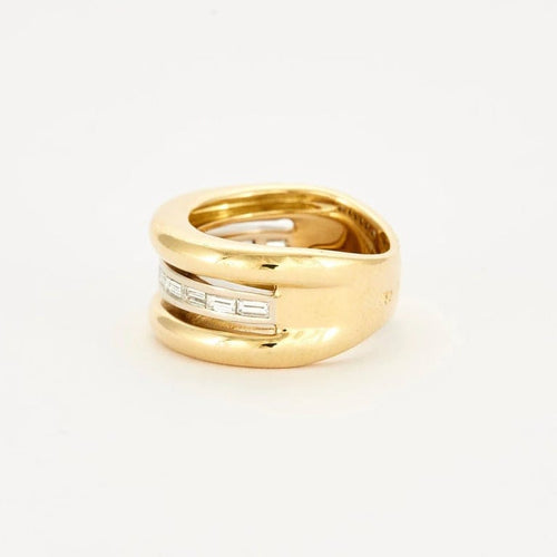 Bague 50 Poiray - Bague jonc trois corps en or jaune 18 carats et diamants 58 Facettes