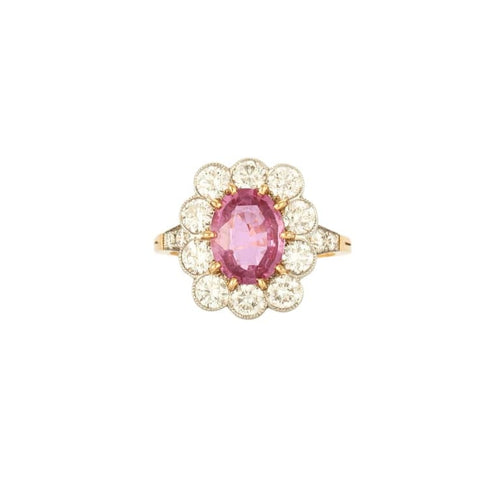 Bague 55.5 Bague marguerite - Saphir rose et diamants en or jaune et platine 58 Facettes