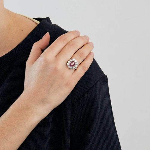 Bague 55.5 Bague marguerite - Saphir rose et diamants en or jaune et platine 58 Facettes