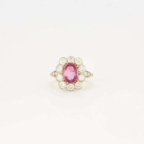 Bague 55.5 Bague marguerite - Saphir rose et diamants en or jaune et platine 58 Facettes