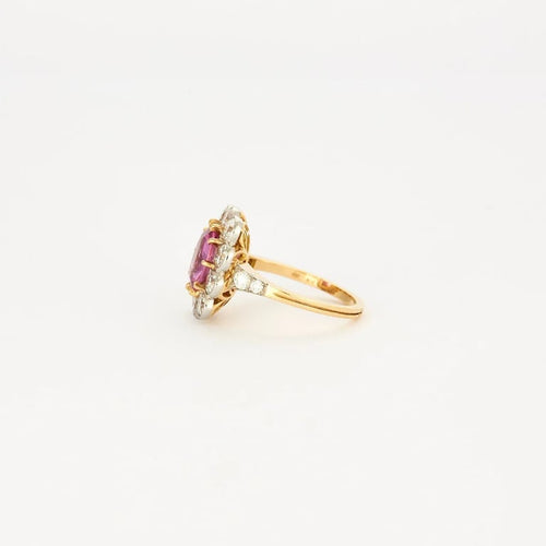 Bague 55.5 Bague marguerite - Saphir rose et diamants en or jaune et platine 58 Facettes