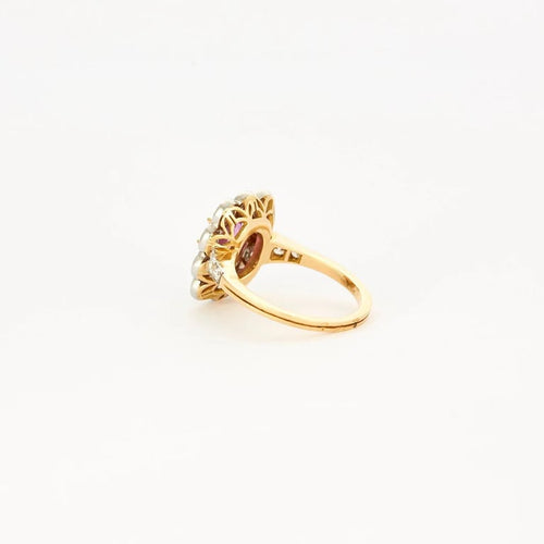 Bague 55.5 Bague marguerite - Saphir rose et diamants en or jaune et platine 58 Facettes