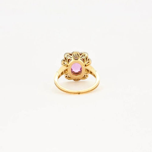 Bague 55.5 Bague marguerite - Saphir rose et diamants en or jaune et platine 58 Facettes
