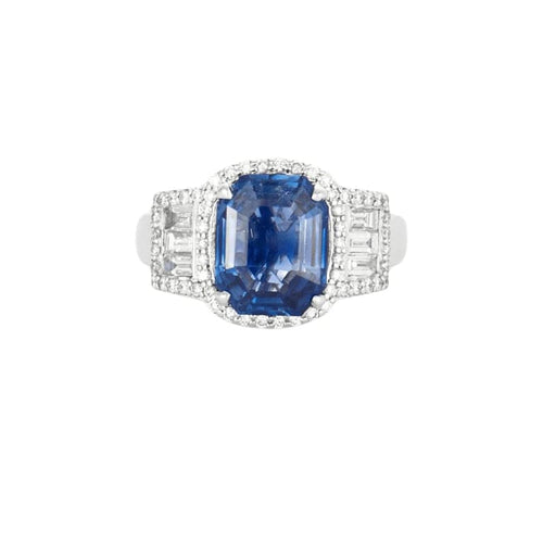 Bague 53 Bague Art déco en or blanc avec saphir de Ceylan et diamants 58 Facettes