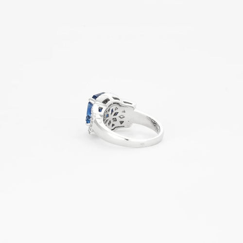 Bague 53 Bague Art déco en or blanc avec saphir de Ceylan et diamants 58 Facettes