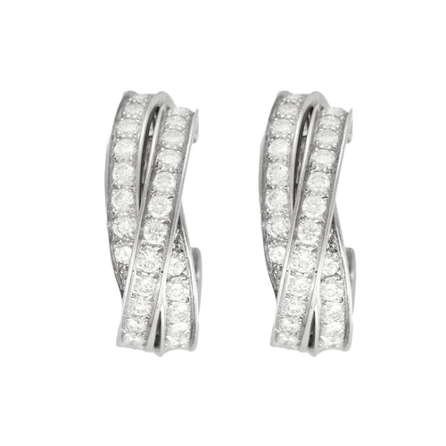 Boucles d'oreilles Cartier Trinity - Boucles d'oreilles créoles en or blanc et diamants 58 Facettes