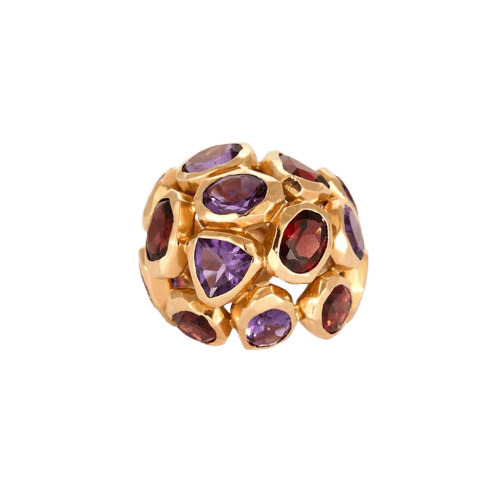 Bague 55 Nardi - Bague sculpturale en or rose 18 carats, améthystes et grenats 58 Facettes