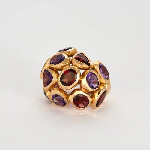 Bague 55 Nardi - Bague sculpturale en or rose 18 carats, améthystes et grenats 58 Facettes