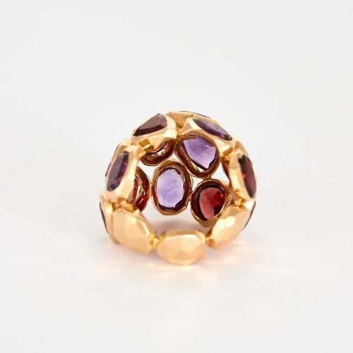 Bague 55 Nardi - Bague sculpturale en or rose 18 carats, améthystes et grenats 58 Facettes