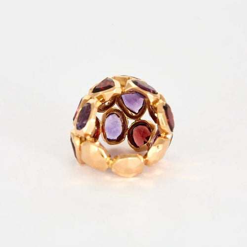 Bague 55 Nardi - Bague sculpturale en or rose 18 carats, améthystes et grenats 58 Facettes