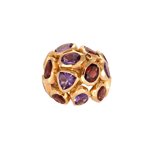 Bague 55 Nardi - Bague sculpturale en or rose 18 carats, améthystes et grenats 58 Facettes