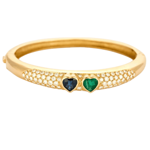 Bracelet Poiray - Bracelet jonc en or jaune 18 carats, diamants, saphir et émeraude 58 Facettes