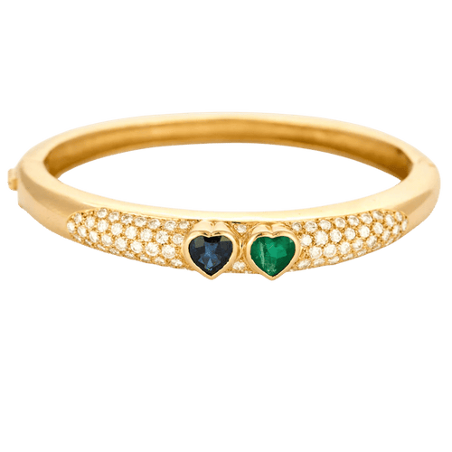 Bracelet Poiray - Bracelet jonc en or jaune 18 carats, diamants, saphir et émeraude 58 Facettes