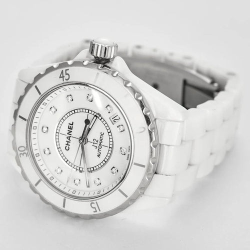 Montre Chanel J12 - Montre en céramique blanche et diamants 58 Facettes