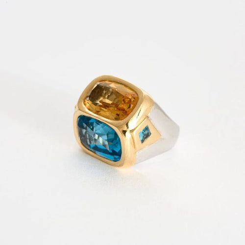 Bague 55 Marina B - Bague en or bicolore 18 carats avec topaze et citrine 58 Facettes
